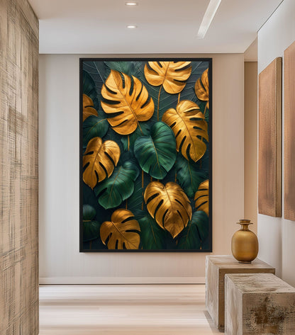 Monstera Leaves Floral Art Framed Canvas