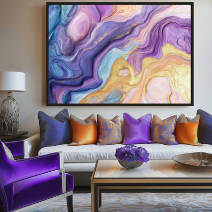 Purple & Gold Fluid Art Framed Canvas