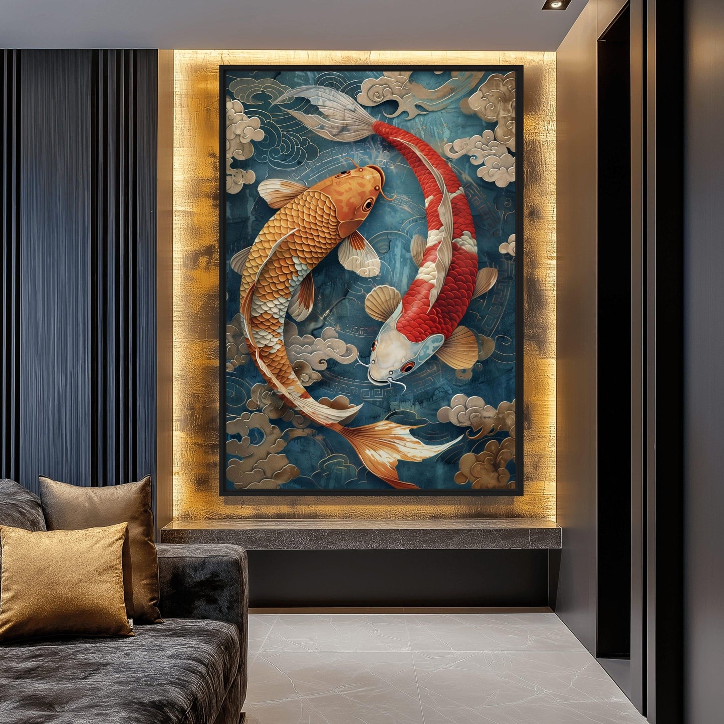 Koi Fish Circle Japanese Art Digital Print