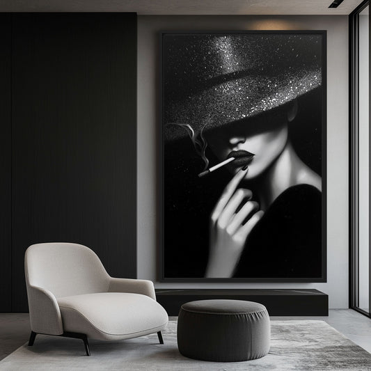 Woman Smoking Fashion Art Framed Canvas