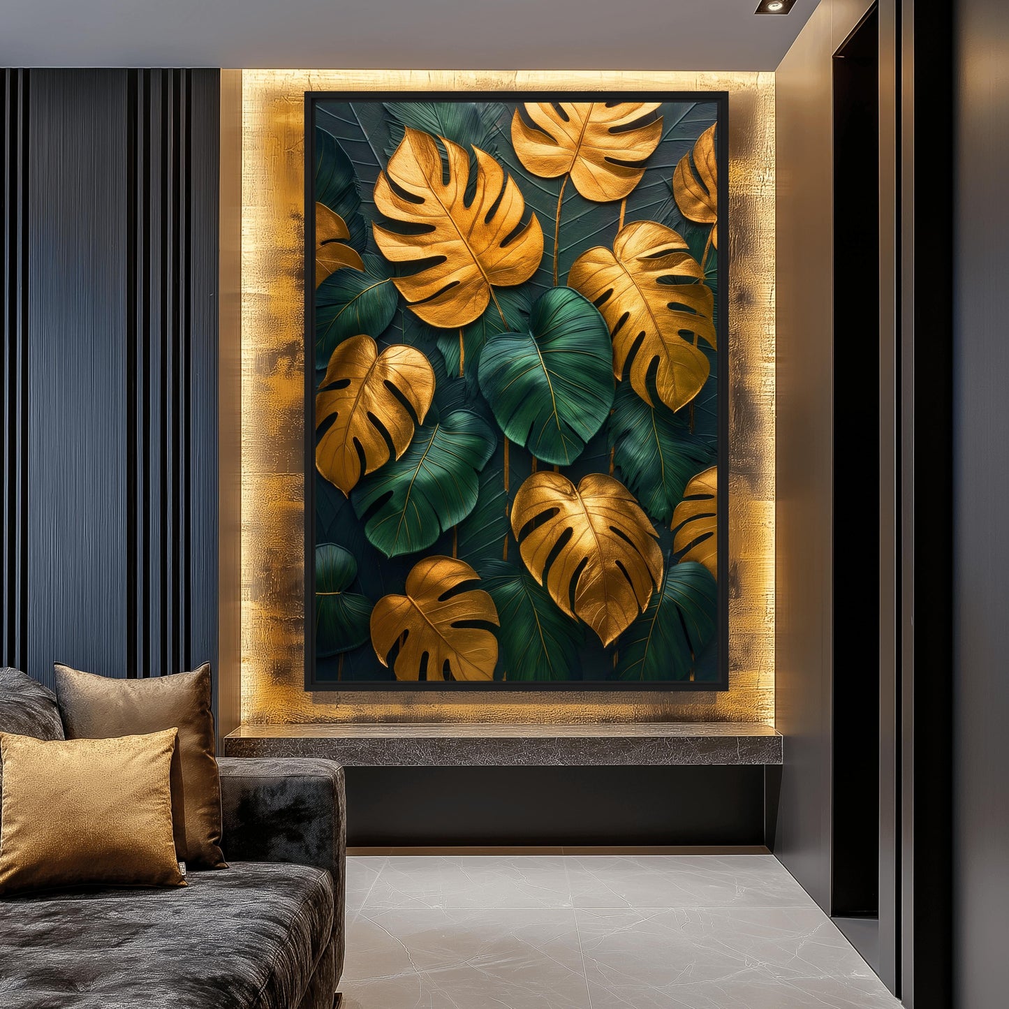 Monstera Leaves Floral Art Framed Canvas