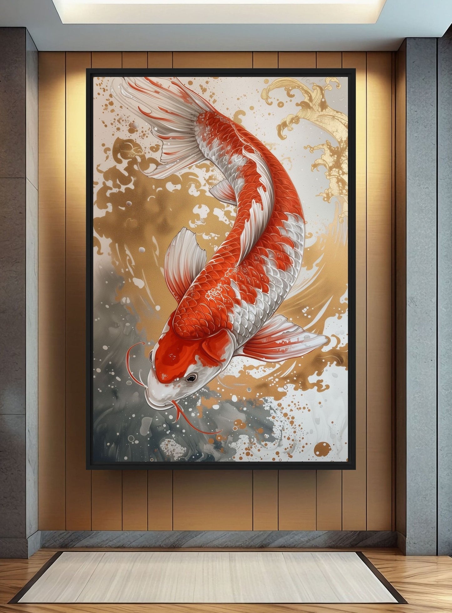 Koi Fish Japanese Folk Art Framed Canvas