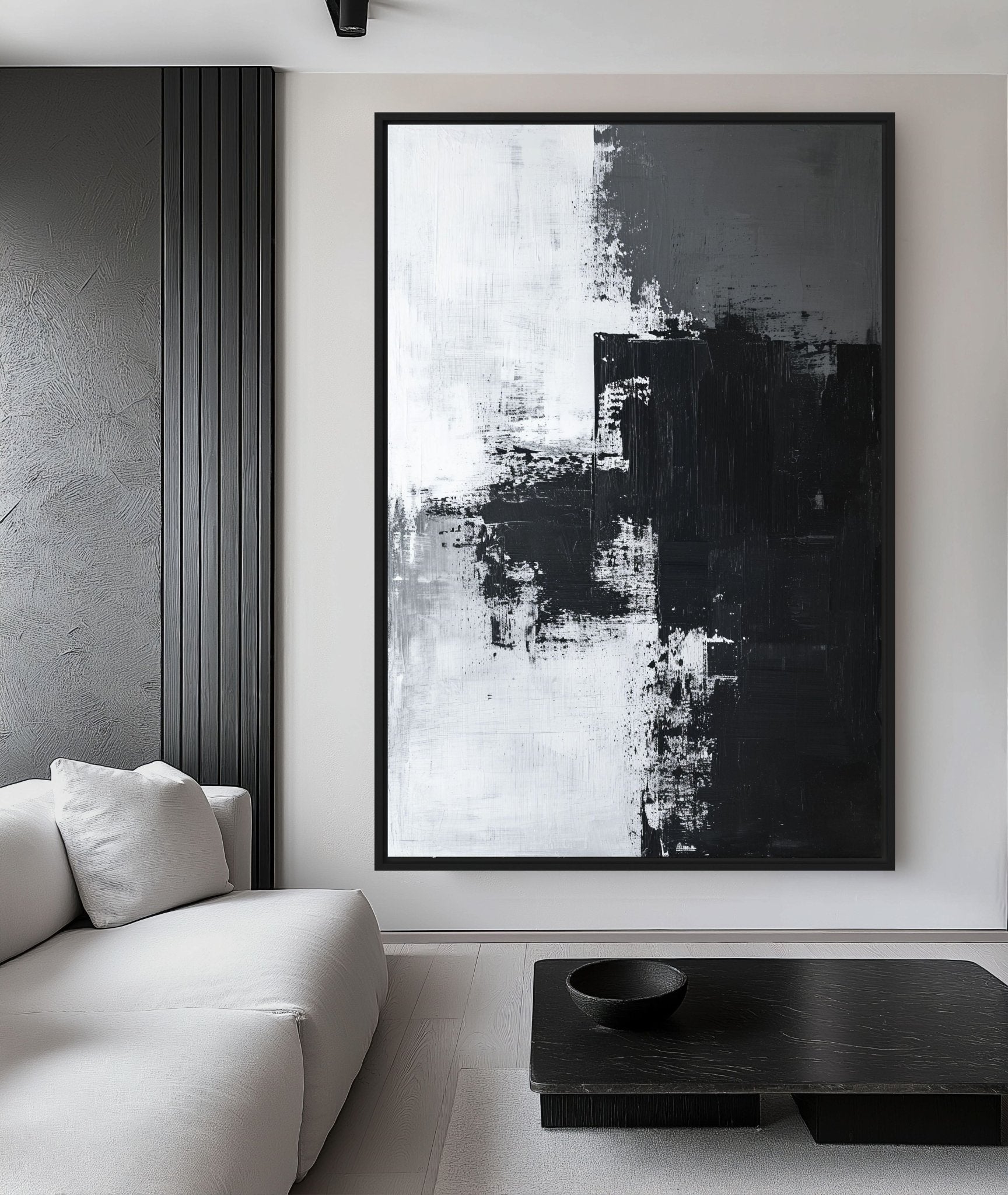 Black White & Grey Abstract Art Framed Canvas