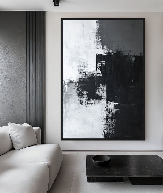 Black White & Grey Abstract Art Framed Canvas