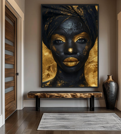 African Woman in Gold Framed Canvas