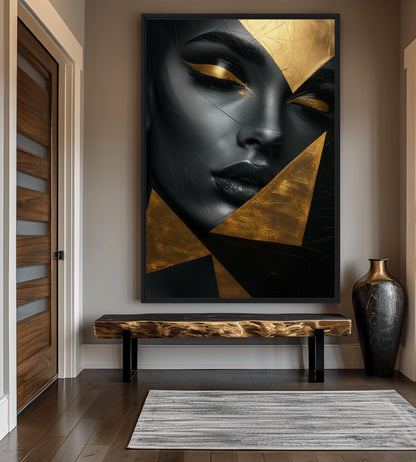 Woman In Gold Triangles Framed Canvas