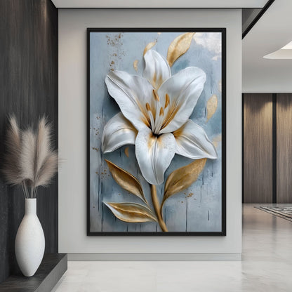 White Lilly Floral Art Framed Canvas
