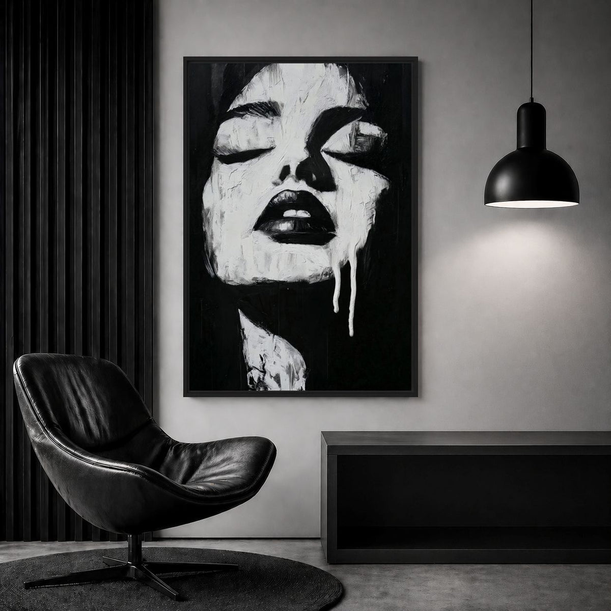 Black & White Woman Portrait Framed Canvas