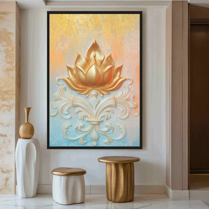 Golden Lotus Zen Decor Canvas Print Detail | PaintFu