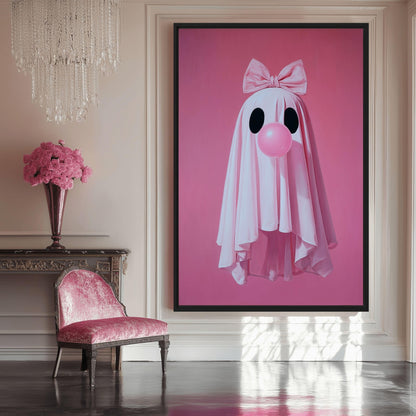 Cute Ghost Blowing Bubblegum Canvas Print Detail | PaintFu