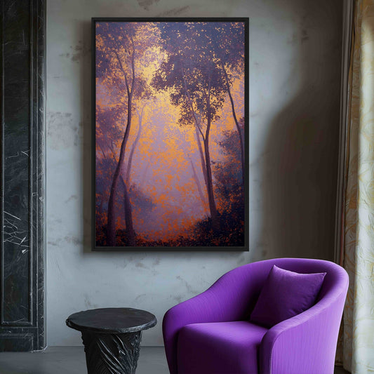 Purple & Gold Abstract Forest Framed Canvas