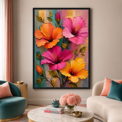 Hibiscus Flower Wall Art Framed Canvas