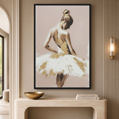 Neutral Gold Ballerina Wall Art Framed Canvas