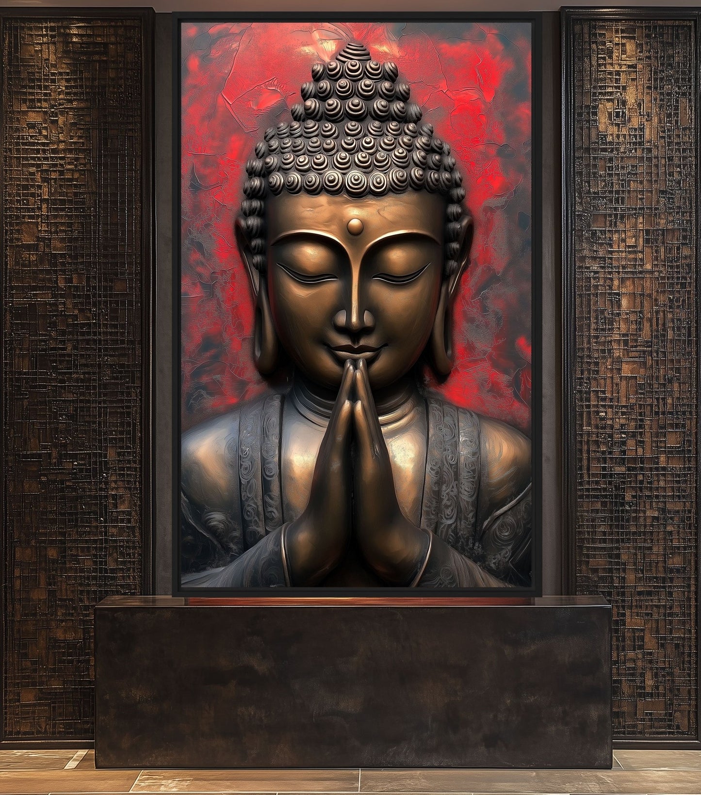 Praying Buddha Spiritual Art Framed Canvas