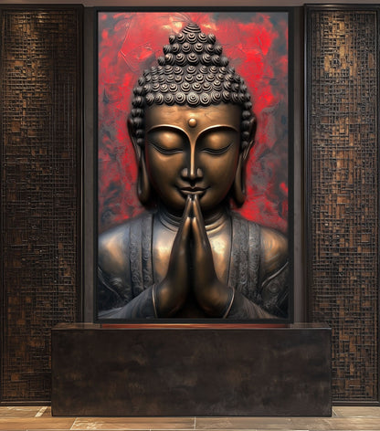 Praying Buddha Spiritual Art Canvas Print Detail | PaintFu