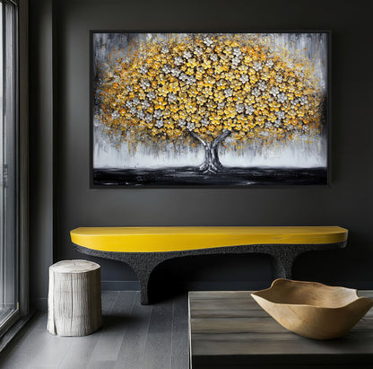Yellow Tree Modern Art Canvas Print Detail | PaintFu