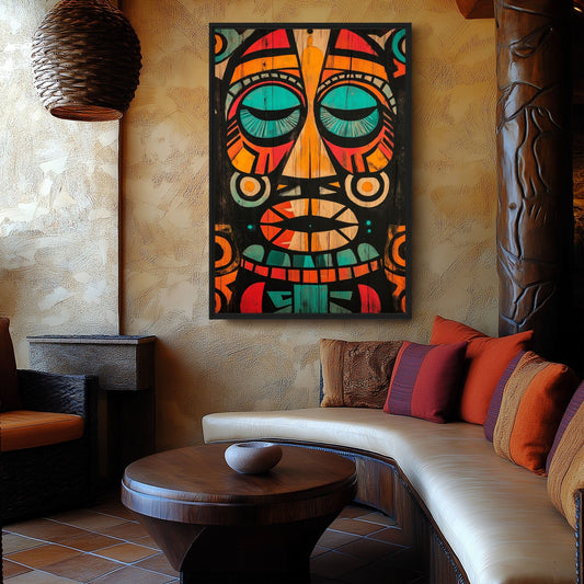 Mayan Mask Mexican Folk Art Framed Canvas