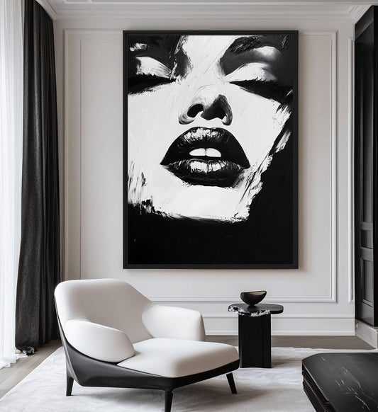 Black & White Abstract Female Portrait Framed Canvas