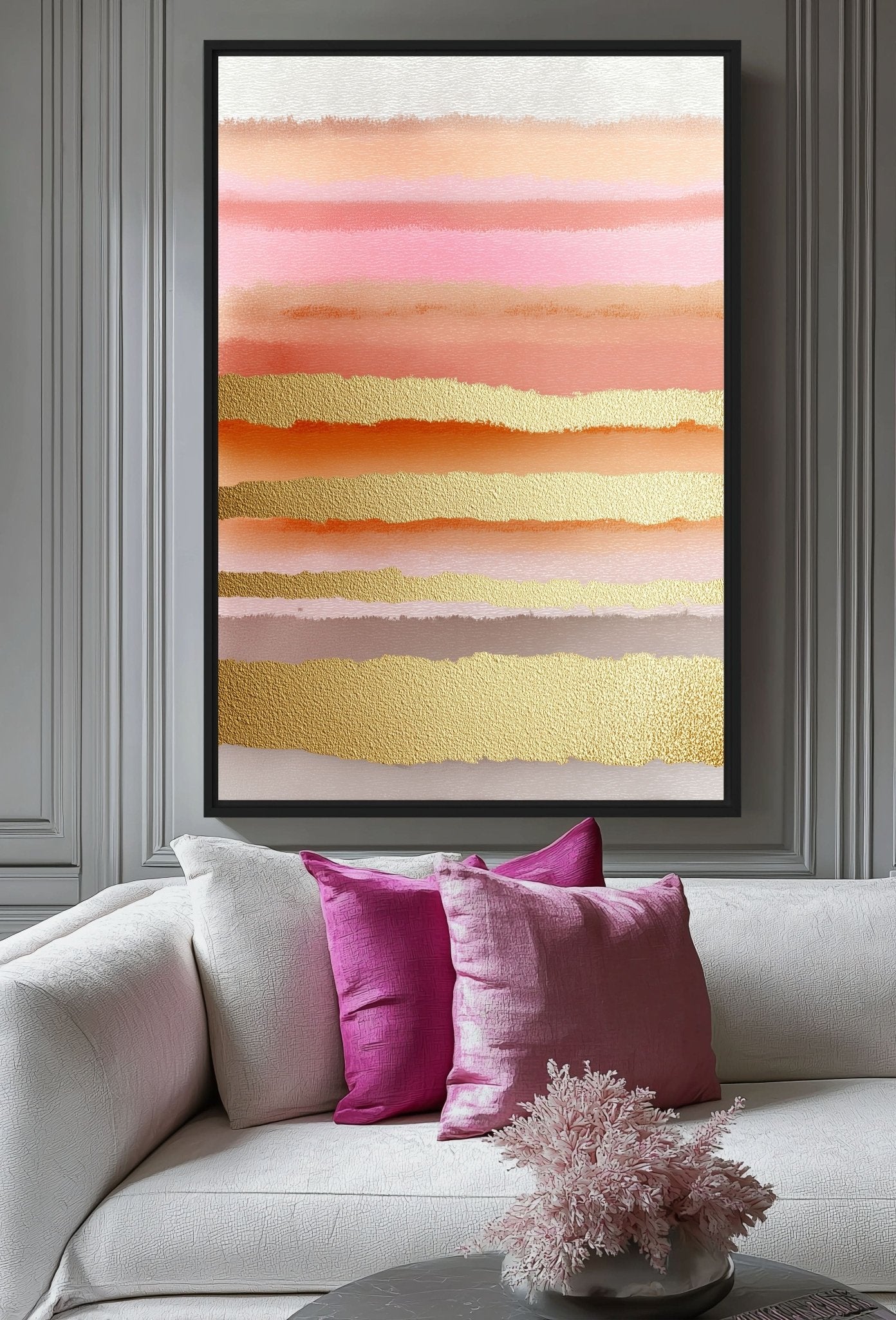Pink & Gold Abstract Artwork Framed Canvas