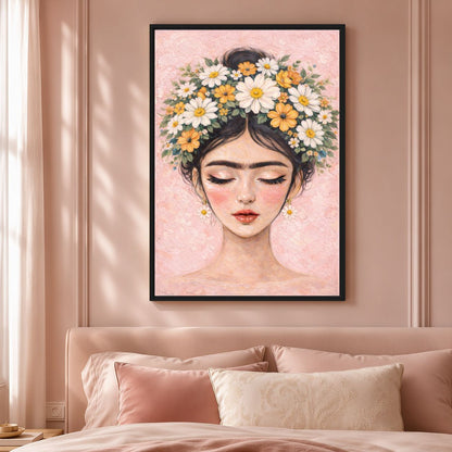 Frida Kahlo Floral Art Framed Canvas