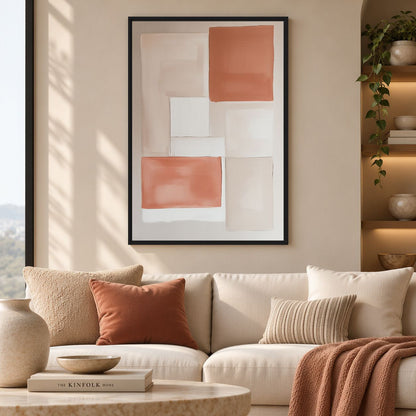 Burnt Orange & Beige Abstract Art Framed Canvas