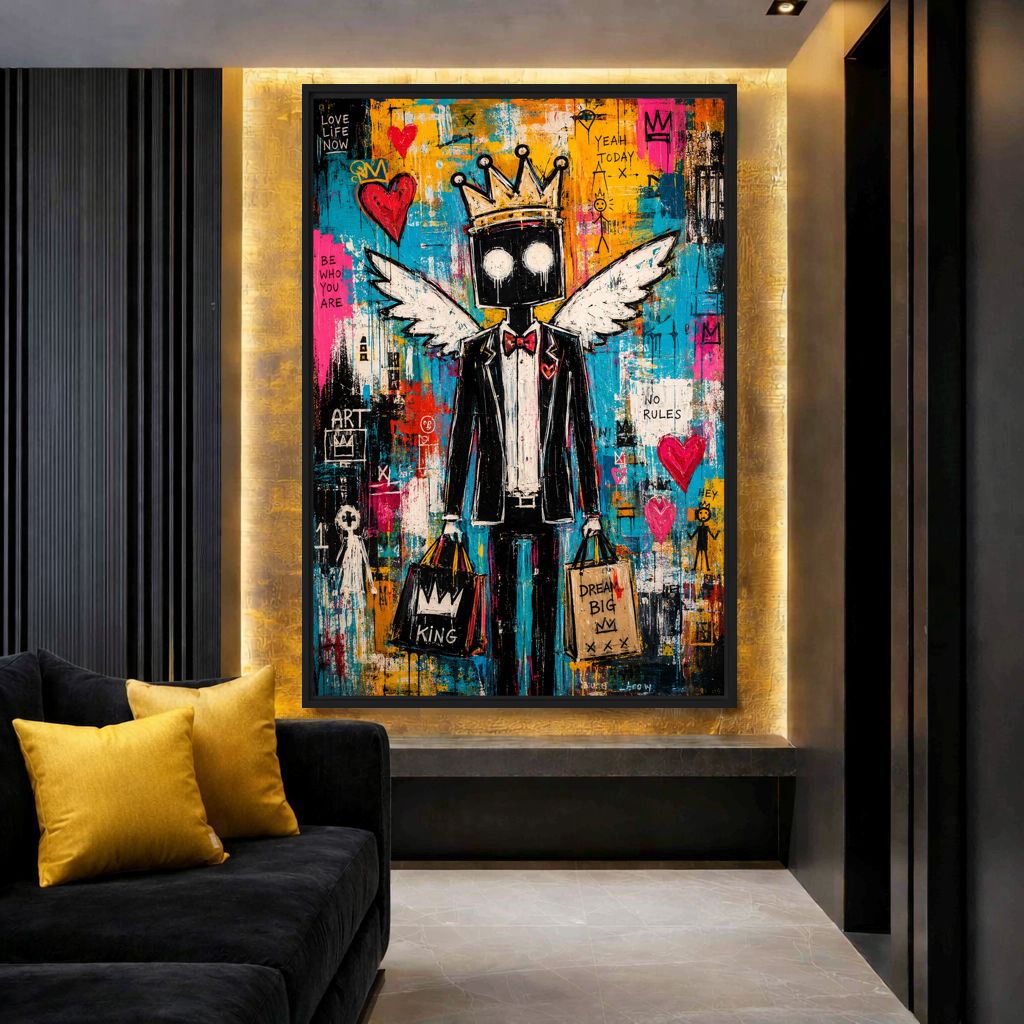 Angel King Graffiti Art Framed Canvas