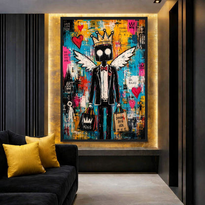Angel King Graffiti Art Framed Canvas