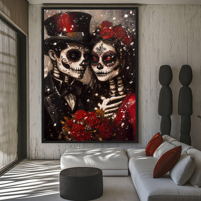 Day of the Dead Couple Canvas Print Detail | PaintFu