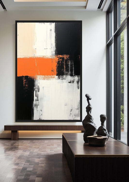 Black White Orange Modern Art Framed Canvas
