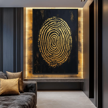 Finger Print Modern Art Black Gold Framed Canvas