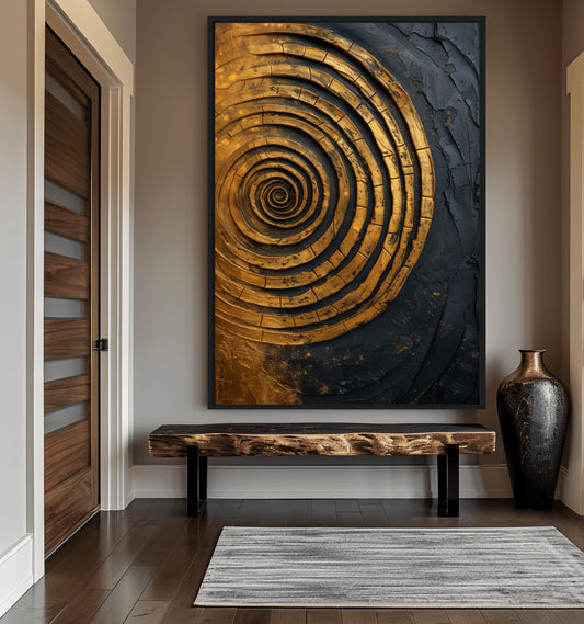 Spiral Gold Black Modern Art Digital Print