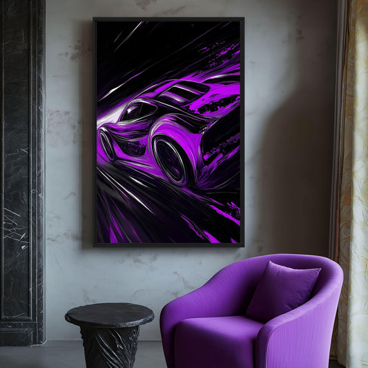Purple Sports Car Framed Canvas