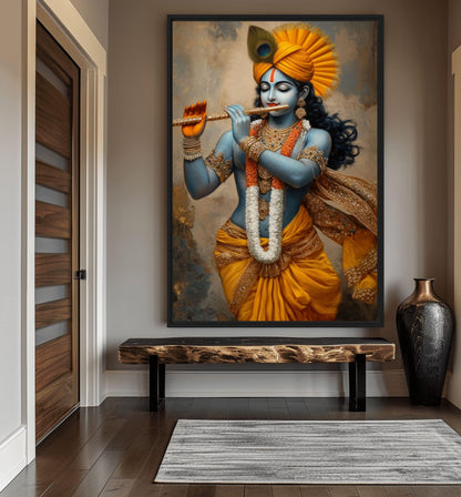 Lord Krishna Spiritual Art Canvas Print Detail | PaintFu