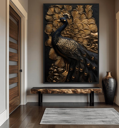 Majestic Peacock Wall Art Framed Canvas