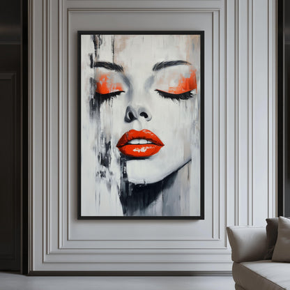 Woman With Red Lips Modern Art Canvas Print Detail | PaintFu