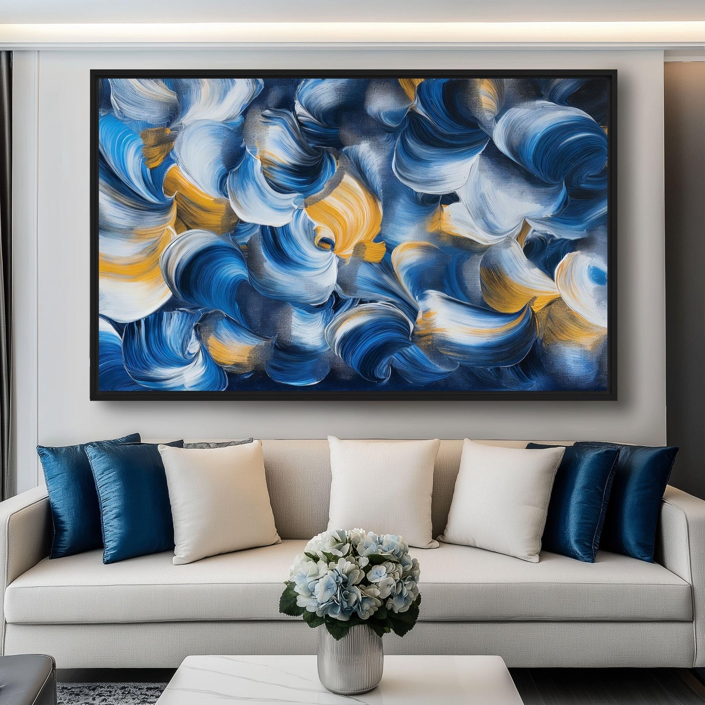 Blue Abstract Art Framed Canvas