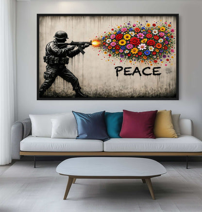 Floral Peace Street Art Framed Canvas - PaintFu