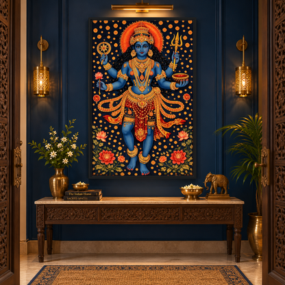 Blue and Gold Kali Goddess Framed Canvas