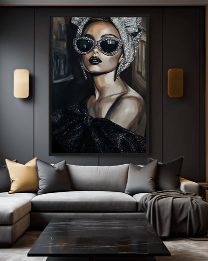 Modern Muse in Sunglasses Canvas Print Detail | PaintFu