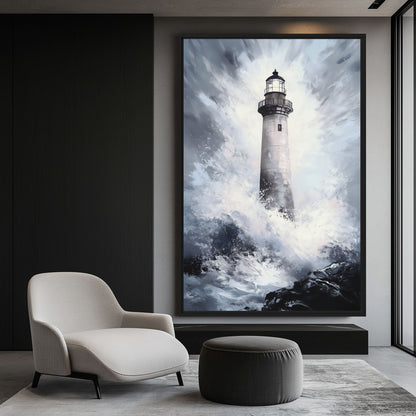 Nautical Lighthouse Seascape Canvas Print Detail | PaintFu