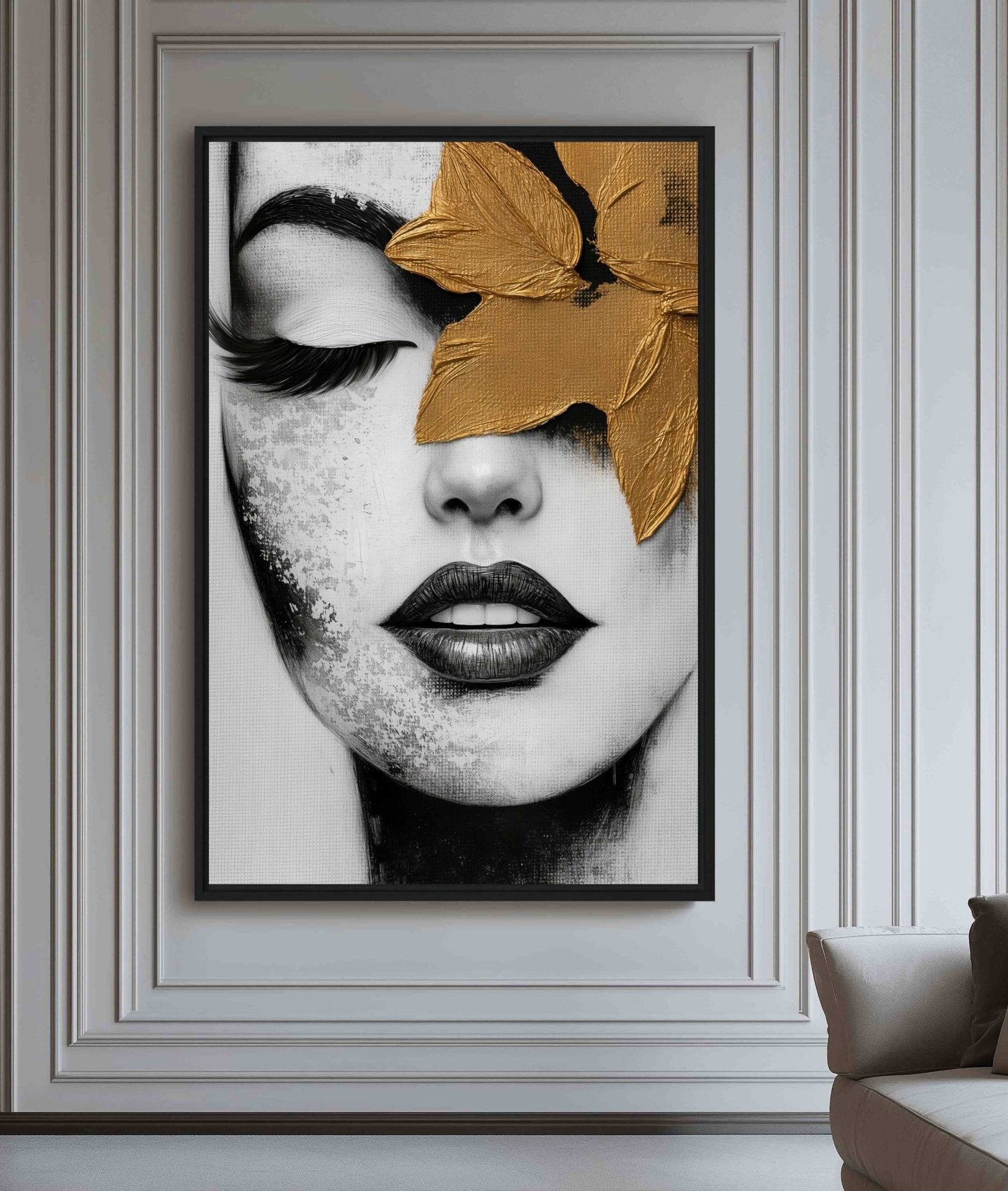 Woman Face Portrait Modern Art Framed Canvas - PaintFu