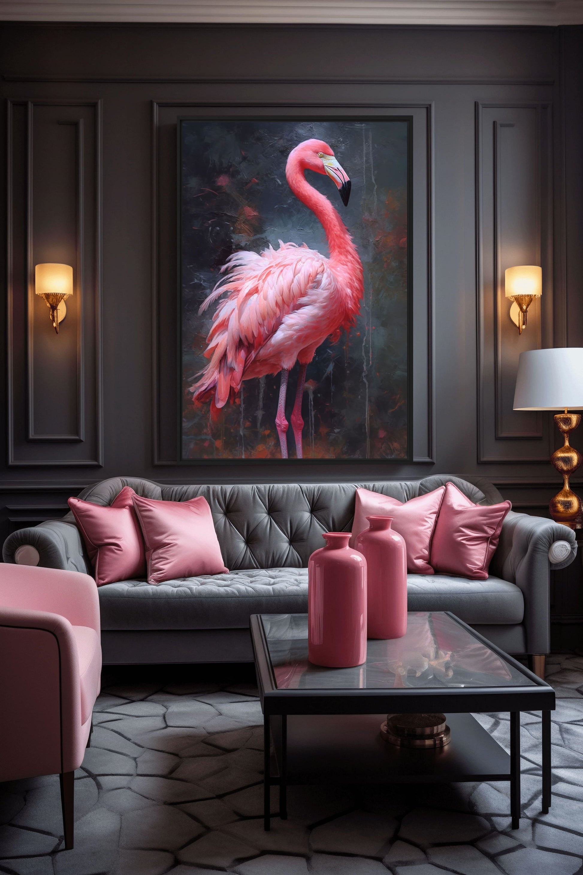 Pink Flamingo Modern Art Framed Canvas - PaintFu