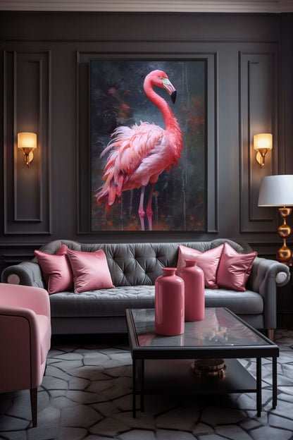 Pink Flamingo Modern Art Framed Canvas