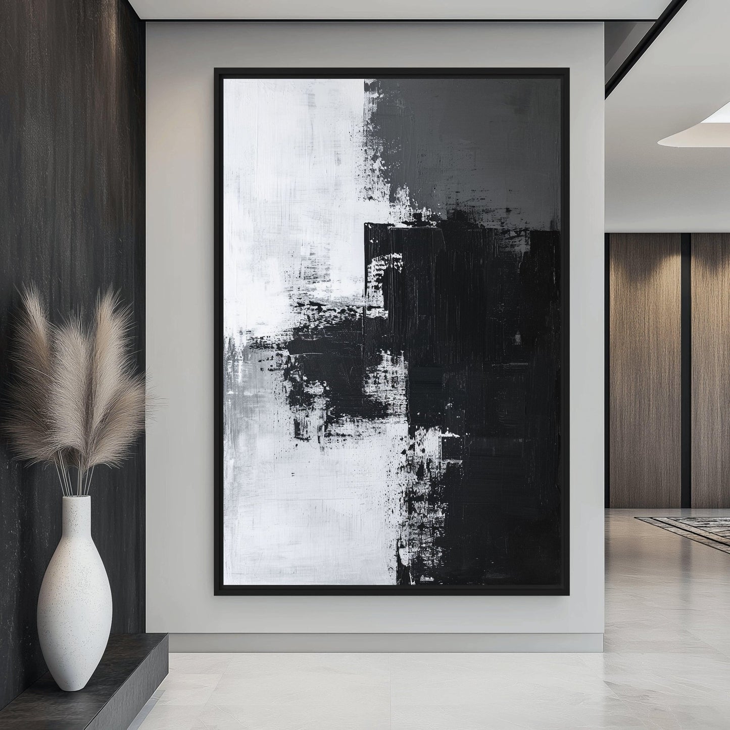 Black White & Grey Abstract Art Framed Canvas