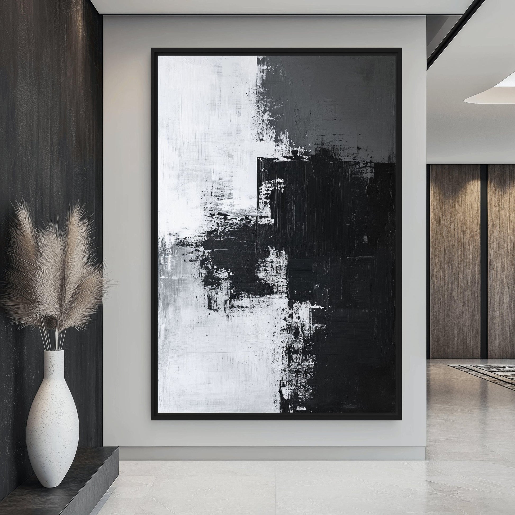 Black White & Grey Abstract Art Framed Canvas