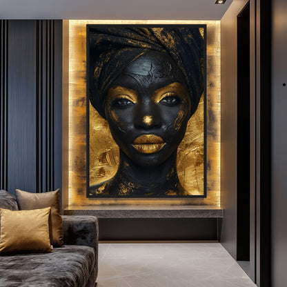 African Woman in Gold Framed Canvas