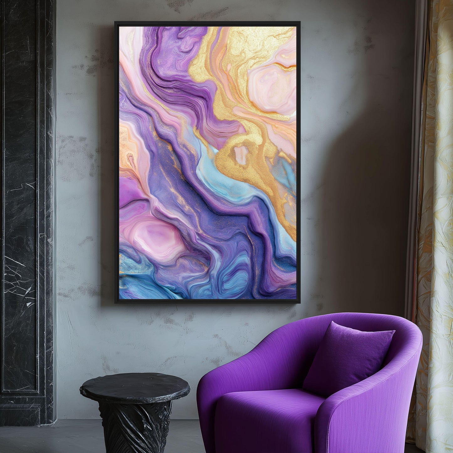 Purple & Gold Fluid Art Framed Canvas