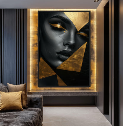 Woman In Gold Triangles Framed Canvas