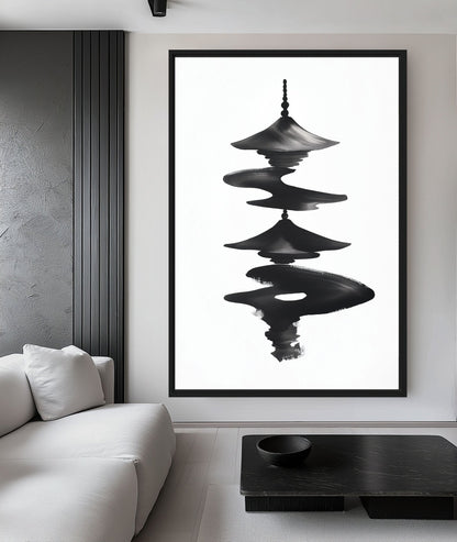 Japanese Pagoda Minimalist Art Canvas Print Detail | PaintFu