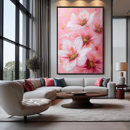 White Pink Flowers Floral Art Framed Canvas